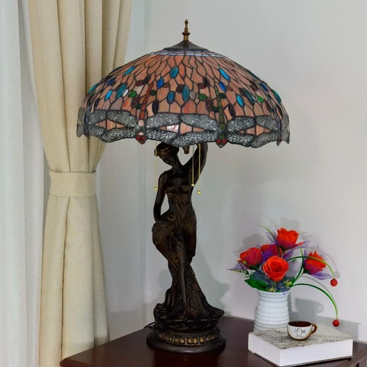 50cm Large Retro Red Dragonfly Table Lamp Tiffany′ S Stained Glass Villa Living Room Bedroom Bar Porch Peacock Decorative Lamp G20038796/A1542gl20K1016