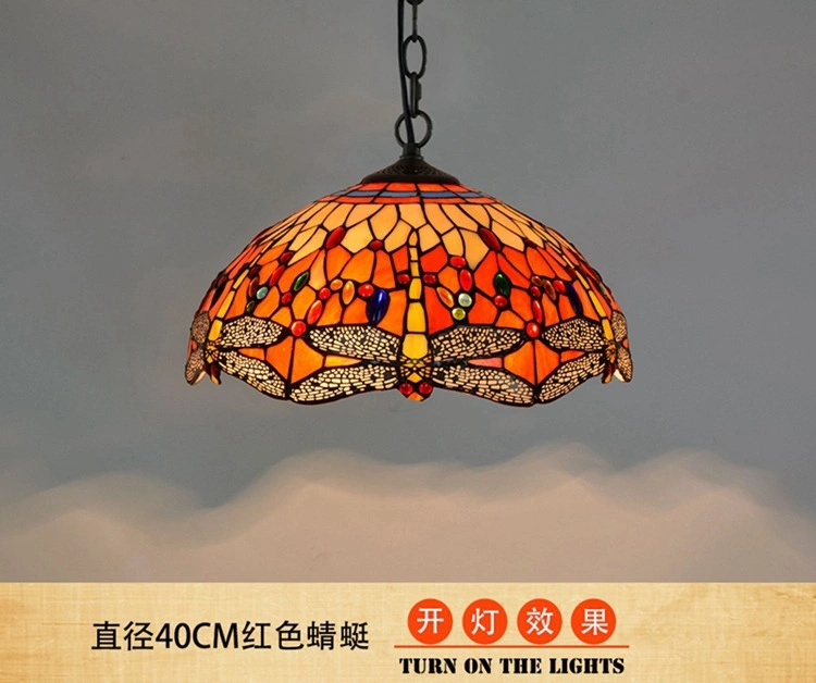 American Creativity Tiffany Stained Glass Lamp Living Room Restaurant Retro Bar Lamp Red Dragonfly Chandelier (WH-TF-37)